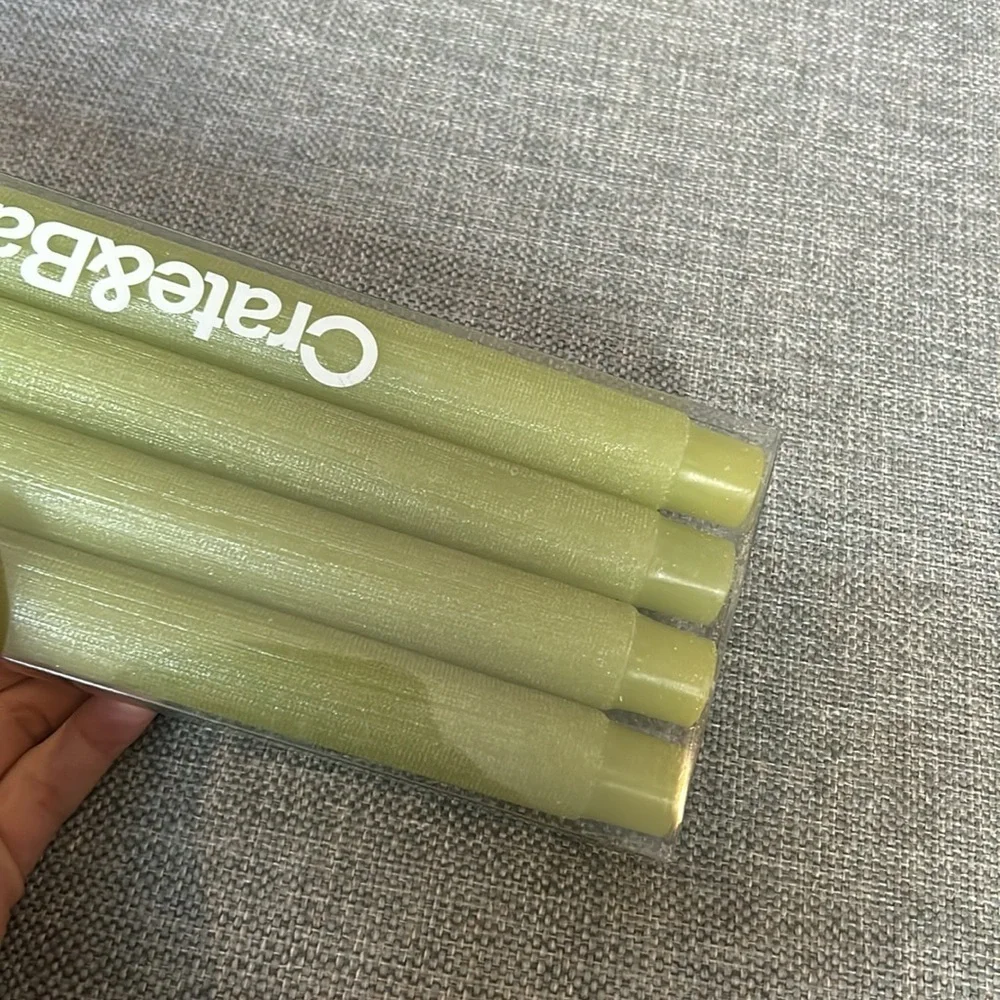 Crate & Barrel Green Glimmer Tapers Candles Set of Four 10” / 25.4cm